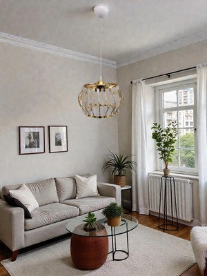 Dmr Kristal Taşlı Gold Yuvarlak Büyük Fiskiye Tekli Avize E-27 Duylu