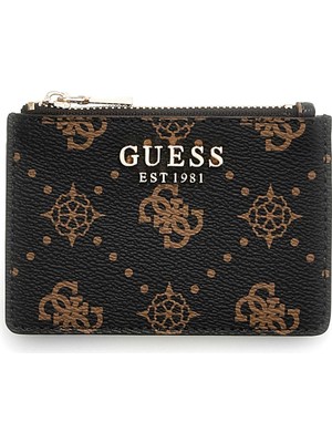 Guess Kadın Carrie Logo Desenli Fermuarlı Kartlık - Kahverengi