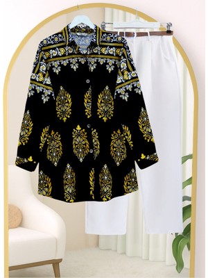 Modamorfo Oval Kesim Boydan Düğmeli Viskon Tunik -Siyah