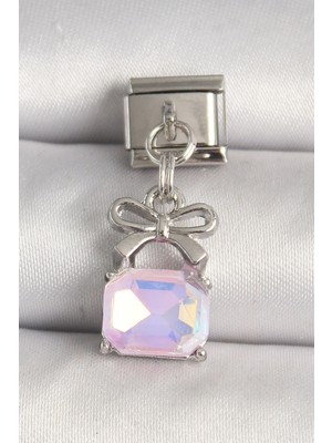 Venüs Shopping 316L Çelik Gümüş Renk Pembe Zirkon Taşlı Çanta Model Nomination Charm - TJ-BC1301
