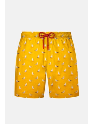 Ayyıldız 1845 Erkek Sarı Martı Desenli Deniz Şortu