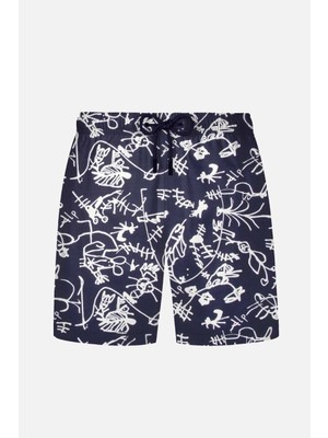 Ayyıldız 1845-SS Erkek Lacivert Beyaz Desenli Deniz Şortu