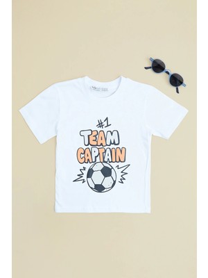 FullaModa Team Captaın Yazı Baskılı Erkek Çocuk Tişört