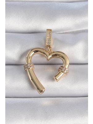 Venüs Shopping Pirinç Gold Renk Zirkon Taş Detaylı Kalp Figür Ajda Charm - TJ-BC1015