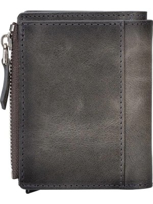 İlk El Grup Deri Cüzdan ve Kartlık, Mekanizmalı, 10 Adet Kart Bölmeli, Efektli Gri