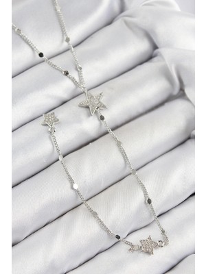 İlk El Grup Pirinç Zirkon Taşlı Yıldız Model Gümüş Renk Y Kolye