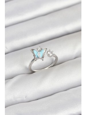 İlk El Grup Pirinç Gümüş Renk Kelebek Model Kadın Yüzük