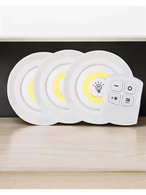 Alfa Aksesuar 03 Spot Lamba LED Işık 3'lü Uzaktan Kumandalı Pilli Yapışkanlı Kablosuz Nemere Ithalat