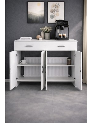 Feyza Design Yüksek ve Şık Çok Amaçlı Dresuar - Beyaz, 120 cm Genişlik