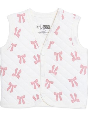Hellobaby Kız Bebek Kapitone Yelek Fiyonk Baskılı Çıtçıtlı V Yaka Sleeveless