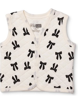 Hellobaby Kız Bebek Kapitone Yelek Fiyonk Baskılı Çıtçıtlı V Yaka Atlet