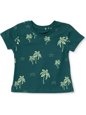 Hellobaby Erkek Bebek Tişört Palmiye Baskılı Bisiklet Yaka Short Sleeve