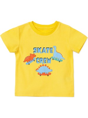Hellobaby Erkek Bebek Tişört Dinozor Baskılı Bağcıklı Bisiklet Yaka Short Sleeve