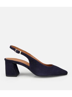 Hotiç 01AYH322070A680 KADIN Süet Deri Lacivert Arkası Açık Kalın Topuklu Ayakkabı