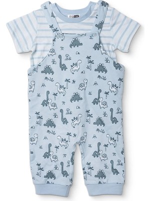 Hellobaby Erkek Bebek Salopet-Tişört Dinozor Baskılı Düğmeli Bisiklet Yaka Short Sleeve Patiksiz