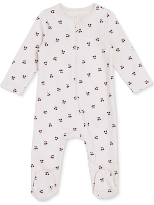 Hellobaby Kız Bebek Tulum Kiraz Baskılı Fermuarlı Bisiklet Yaka Long Sleeve Patikli