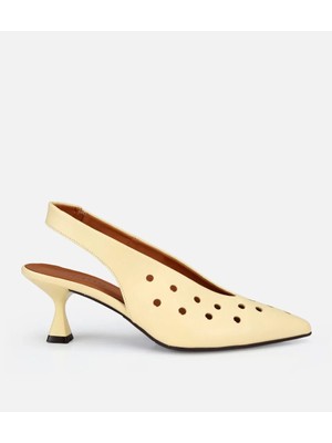 Hotiç 01AYH321470A520 KADIN Deri Sarı Delikli Arkası Açık Kısa Topuklu Stiletto