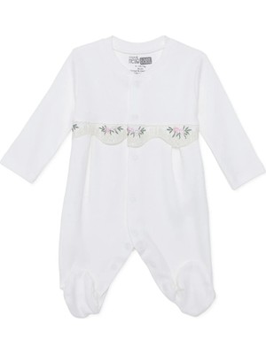 Hellobaby Kız Bebek Tulum Çiçek Baskılı Çıtçıtlı Bisiklet Yaka Uzun Kol Patikli