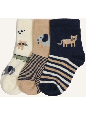 DeFacto Baskılı Kaydırmaz Taban 3'lü Pamuklu Uzun Çorap Erkek Bebek H6671A5NS