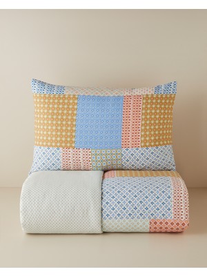 English Home Patchform Kolay Ütülenir Tek Kişilik Nevresim Seti 160X220 cm Mavi – Bordo