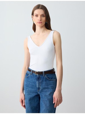 Jimmy Key Beyaz Dar Kesim V Yaka Basic Örme Atlet