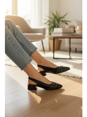 Enoch Kadın Sivri Burunlu Üçlü Kristal Taş Şeritli Alçak Kalın Topuklu Arkası Açık Ayakkabı