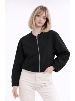 Freemen Kadın Bej Balon Kol Oversize Fermuarlı Bomber Ceket