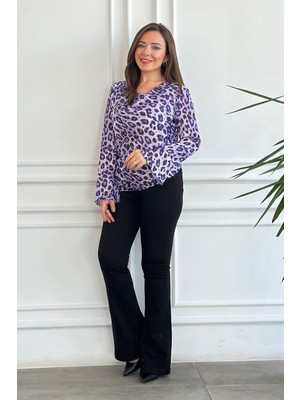 Degaje Yaka Leoparlı Bluz