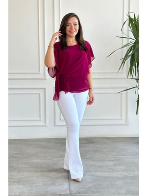 Asimetrik Kesim Şifon Bluz