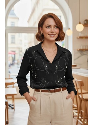 Önü Dalga Boncuk ve Taş Işlemeli Gömlek