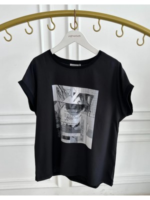 Önü Baskılı Yazı Detaylı T-Shirt