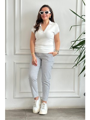 Polo Yaka Kol ve Yakası Biyeli T-Shirt