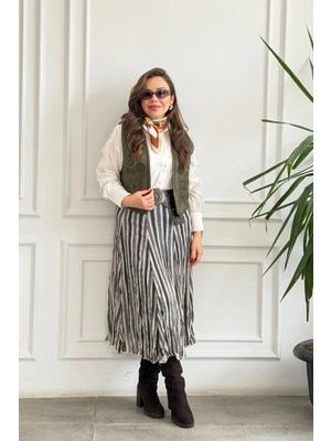 Çizgili Şifon Etek
