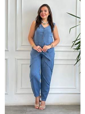 Önden Düğme Detaylı Cepken Yelek