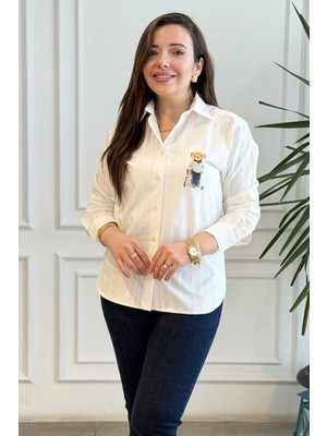 Ayıcık Baskılı Çizgili Gömlek