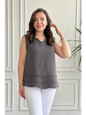 Kalın Askılı Etek Ucu Dikiş Detaylı %100 Pamuk Bluz