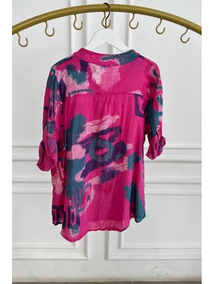 Pastel Şekiller Desen Üç Düğmeli Gömlek