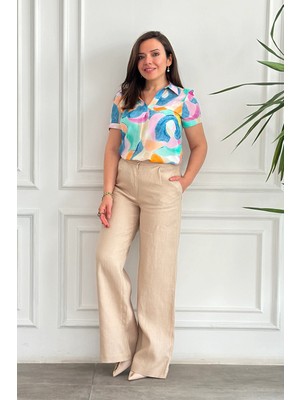 Kısa Kollu Desenli Bluz