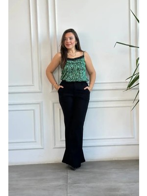 Zebra Desen Dantelli Askılı Bluz