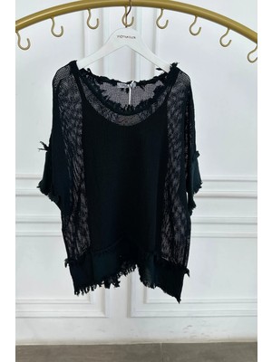 Saçaklı Fileli Bluz