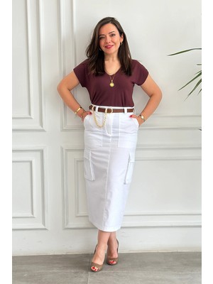 Kendinden Kemerli Kargo Cep Detaylı Etek