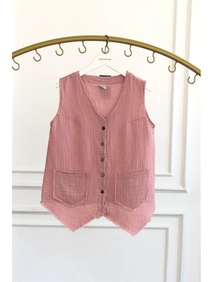 Önden Düğme Detaylı Cepken Yelek