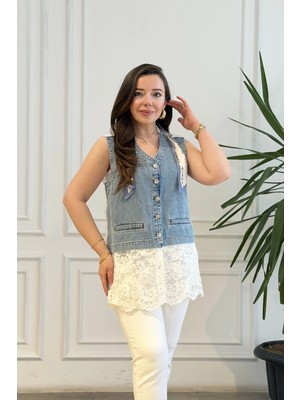 Kot Detaylı Dantel Yelek