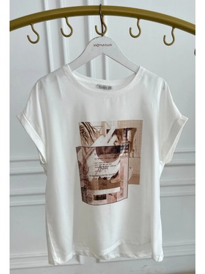 Önü Baskılı Yazı Detaylı T-Shirt