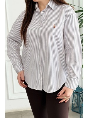 Gizli Düğmeli Çizgili Gömlek