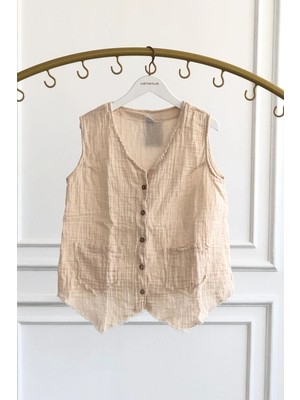 Önden Düğme Detaylı Cepken Yelek