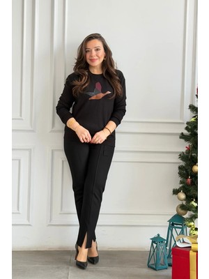 Battal Paça Yırtmaç Detaylı Yüksek Bel Pantolon Tayt