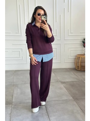 Polo Yaka Çizgili Gömlek Detaylı Takım