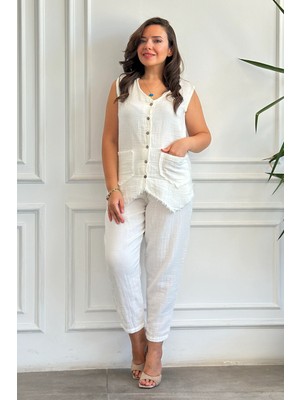 Önden Düğme Detaylı Cepken Yelek