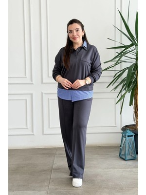 Polo Yaka Çizgili Gömlek Detaylı Takım